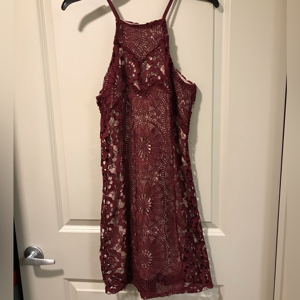 Maroon and beige laced dress